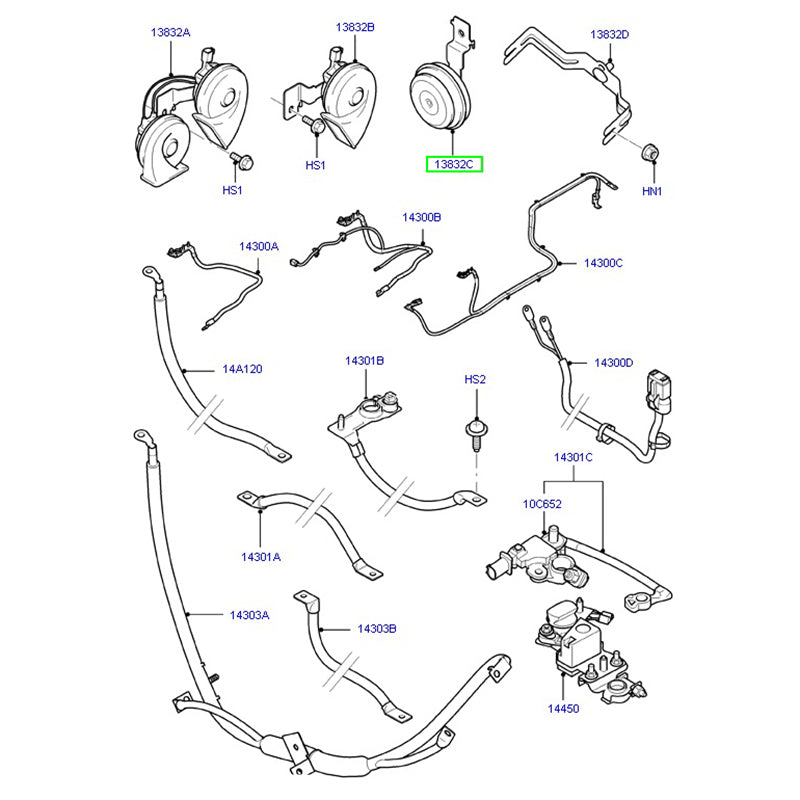 Horn Assembly to suit VJ / VM With Perimeter Anti Theft Ford Transit 6C1T13832AA / 1372275