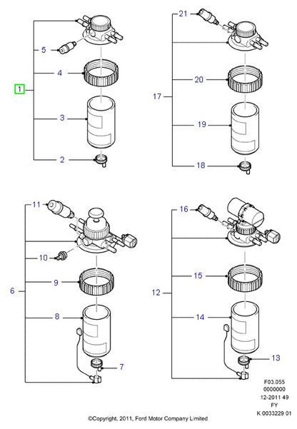 Genuine Fuel Filter and Housing to suit Diesel 2.0L / 2.4L  VH & VJ  Ford Transit 3C119155BD / 1712932