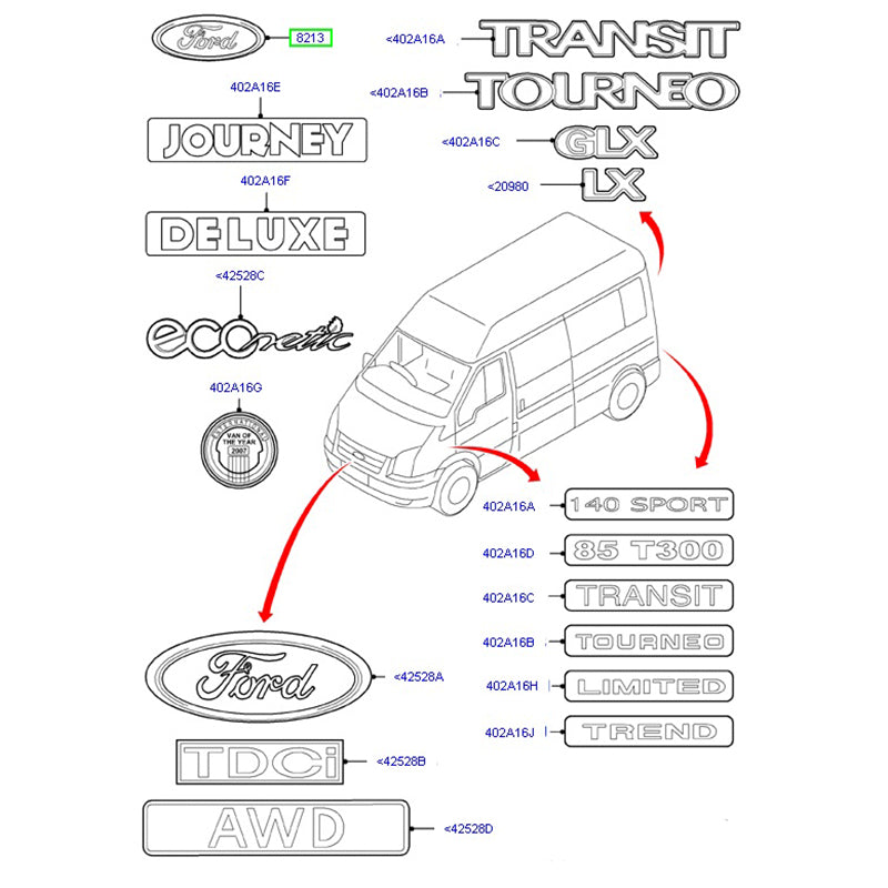 Genuine Rear Door Badge / Hood / Bonnet Decal 145mm to suit VH / VJ / VM Ford Transit 7U5A19H250AB / 1779943