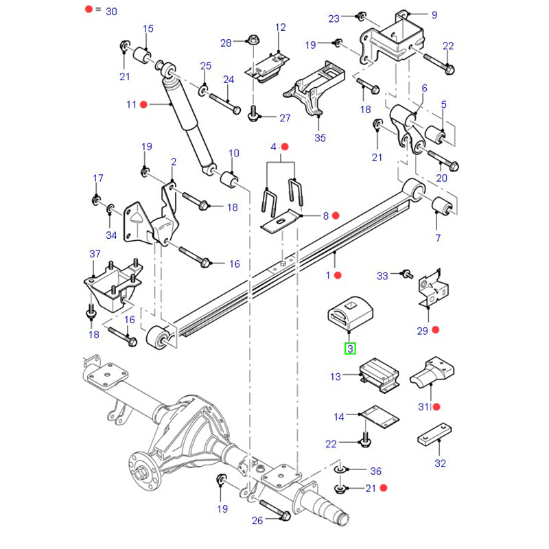 Rear Leaf Spring Bump Stop - Square Type to suit VH / VJ / VM Ford Transit 1802976 / YC155586AC