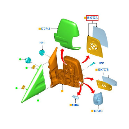 Left Hand Top / Upper Wing Mirror Glass Heated/Electric – Passenger Side suit VO Ford Transit BK3117K741BA / 1823986