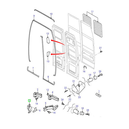 Left Hand Lower Rear Door Hinge Bracket 180 Deg suit VH, VJ, VM Ford Transit YC15V429A15AH / 4870669